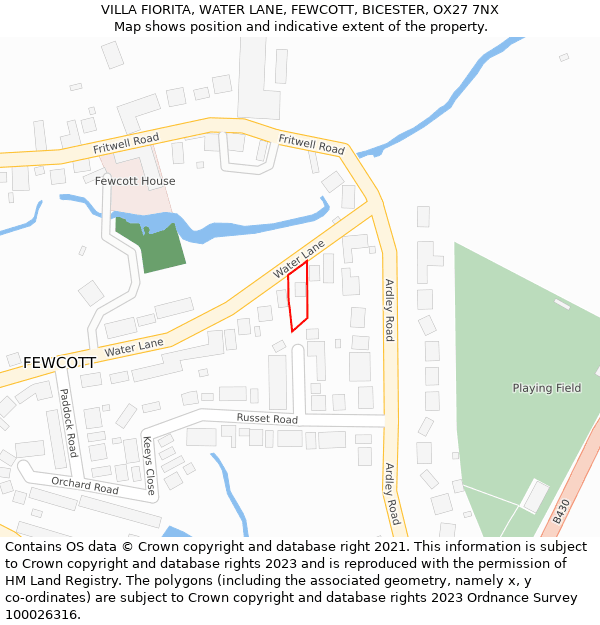 VILLA FIORITA, WATER LANE, FEWCOTT, BICESTER, OX27 7NX: Location map and indicative extent of plot