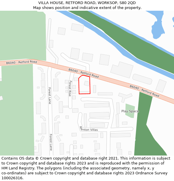 VILLA HOUSE, RETFORD ROAD, WORKSOP, S80 2QD: Location map and indicative extent of plot