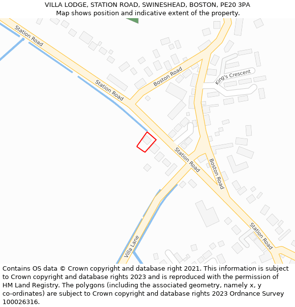 VILLA LODGE, STATION ROAD, SWINESHEAD, BOSTON, PE20 3PA: Location map and indicative extent of plot