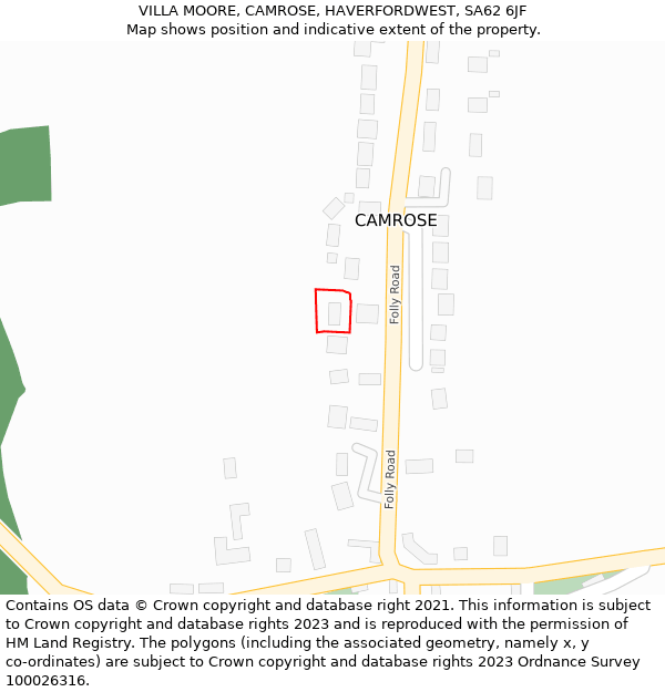 VILLA MOORE, CAMROSE, HAVERFORDWEST, SA62 6JF: Location map and indicative extent of plot