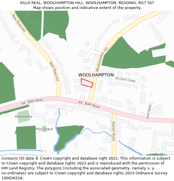 VILLA REAL, WOOLHAMPTON HILL, WOOLHAMPTON, READING, RG7 5ST: Location map and indicative extent of plot