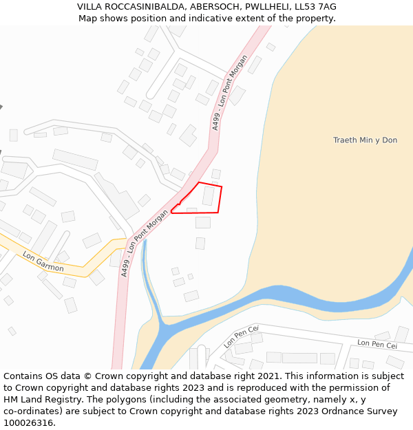 VILLA ROCCASINIBALDA, ABERSOCH, PWLLHELI, LL53 7AG: Location map and indicative extent of plot