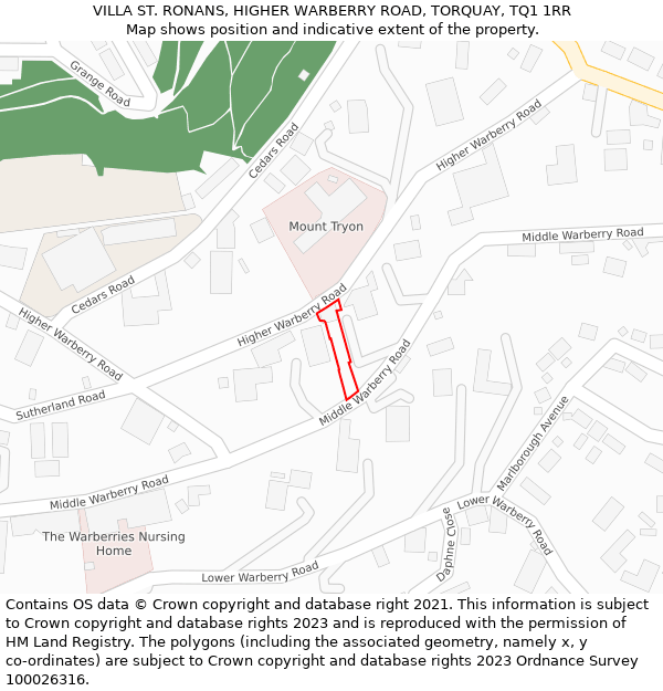 VILLA ST. RONANS, HIGHER WARBERRY ROAD, TORQUAY, TQ1 1RR: Location map and indicative extent of plot