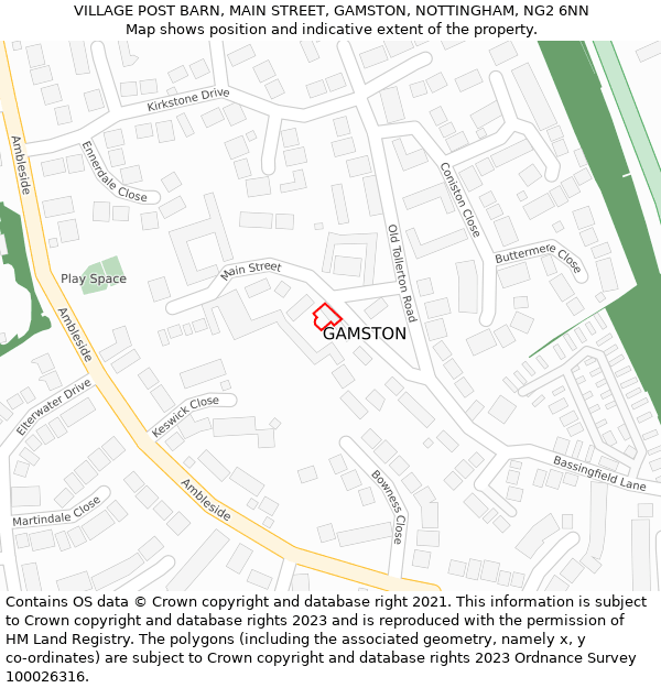 VILLAGE POST BARN, MAIN STREET, GAMSTON, NOTTINGHAM, NG2 6NN: Location map and indicative extent of plot
