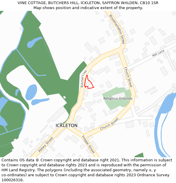 VINE COTTAGE, BUTCHERS HILL, ICKLETON, SAFFRON WALDEN, CB10 1SR: Location map and indicative extent of plot