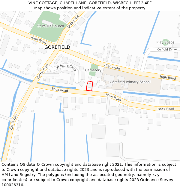 VINE COTTAGE, CHAPEL LANE, GOREFIELD, WISBECH, PE13 4PF: Location map and indicative extent of plot