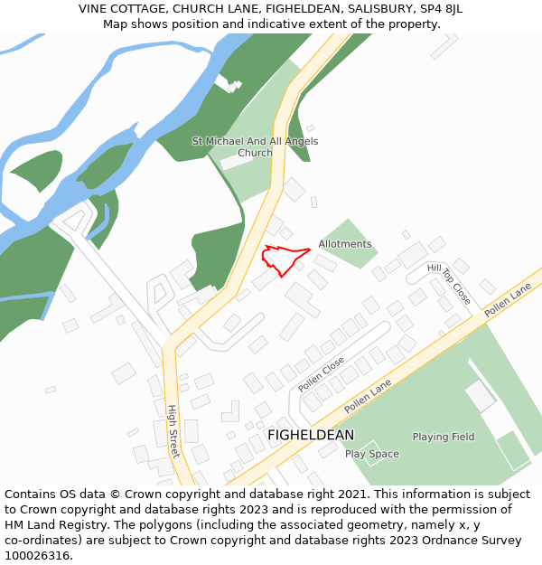 VINE COTTAGE, CHURCH LANE, FIGHELDEAN, SALISBURY, SP4 8JL: Location map and indicative extent of plot