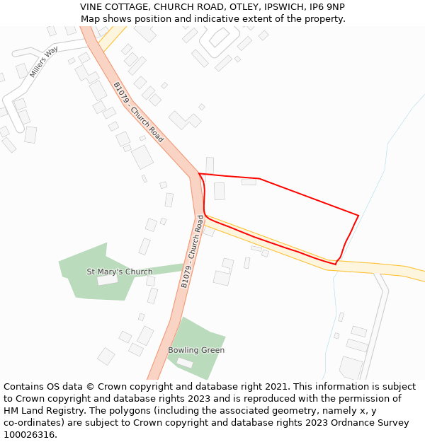 VINE COTTAGE, CHURCH ROAD, OTLEY, IPSWICH, IP6 9NP: Location map and indicative extent of plot