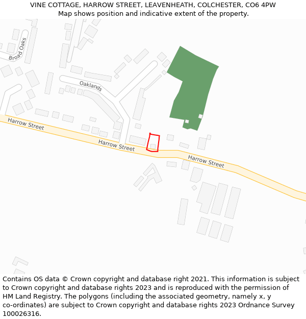 VINE COTTAGE, HARROW STREET, LEAVENHEATH, COLCHESTER, CO6 4PW: Location map and indicative extent of plot