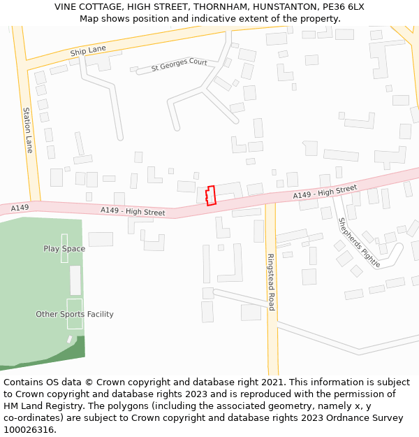 VINE COTTAGE, HIGH STREET, THORNHAM, HUNSTANTON, PE36 6LX: Location map and indicative extent of plot
