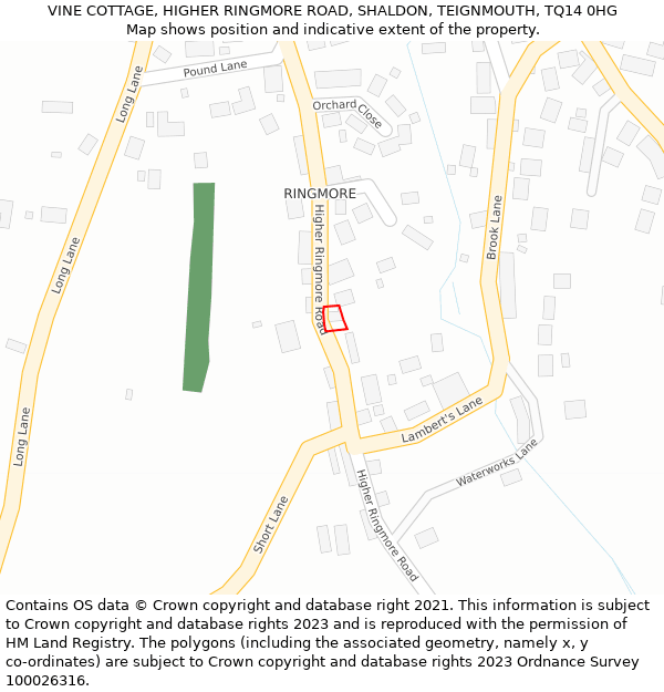 VINE COTTAGE, HIGHER RINGMORE ROAD, SHALDON, TEIGNMOUTH, TQ14 0HG: Location map and indicative extent of plot