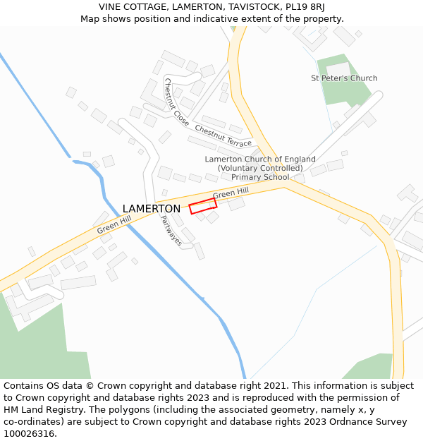 VINE COTTAGE, LAMERTON, TAVISTOCK, PL19 8RJ: Location map and indicative extent of plot