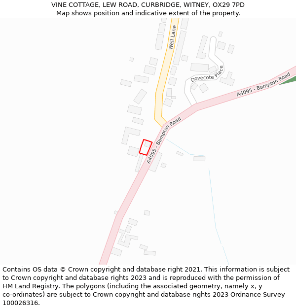 VINE COTTAGE, LEW ROAD, CURBRIDGE, WITNEY, OX29 7PD: Location map and indicative extent of plot