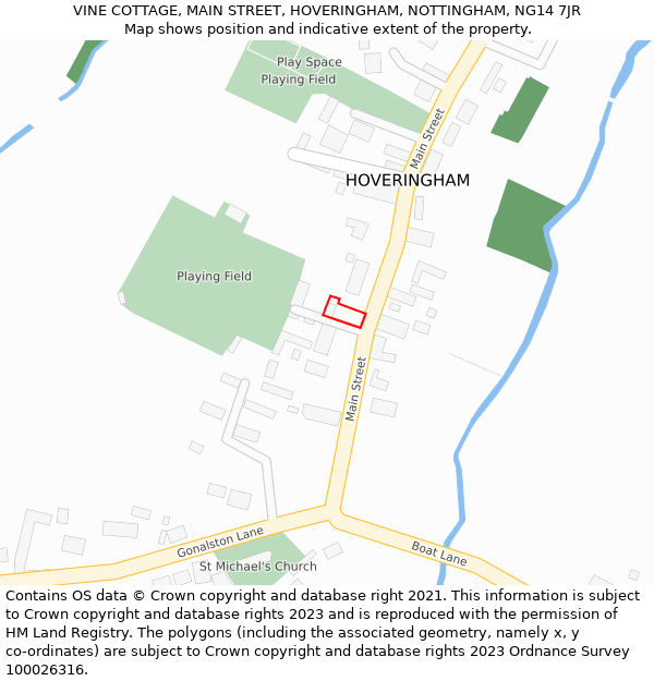 VINE COTTAGE, MAIN STREET, HOVERINGHAM, NOTTINGHAM, NG14 7JR: Location map and indicative extent of plot