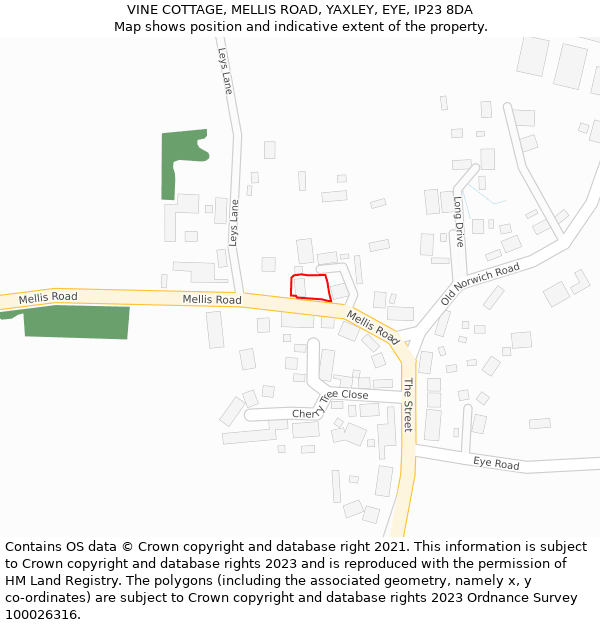 VINE COTTAGE, MELLIS ROAD, YAXLEY, EYE, IP23 8DA: Location map and indicative extent of plot