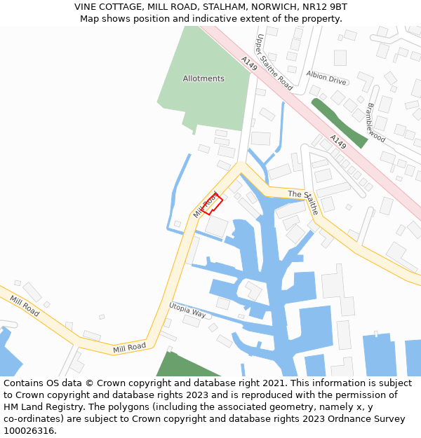 VINE COTTAGE, MILL ROAD, STALHAM, NORWICH, NR12 9BT: Location map and indicative extent of plot