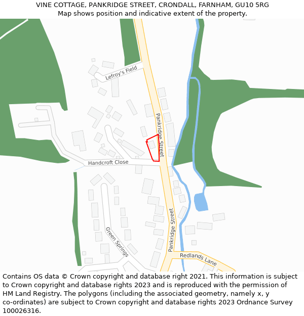 VINE COTTAGE, PANKRIDGE STREET, CRONDALL, FARNHAM, GU10 5RG: Location map and indicative extent of plot