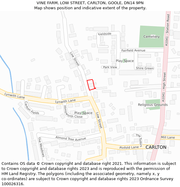 VINE FARM, LOW STREET, CARLTON, GOOLE, DN14 9PN: Location map and indicative extent of plot