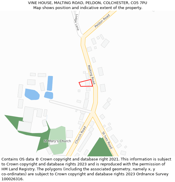 VINE HOUSE, MALTING ROAD, PELDON, COLCHESTER, CO5 7PU: Location map and indicative extent of plot