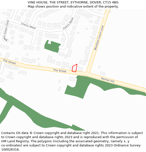 VINE HOUSE, THE STREET, EYTHORNE, DOVER, CT15 4BG: Location map and indicative extent of plot