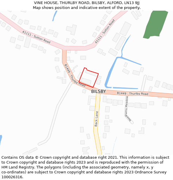 VINE HOUSE, THURLBY ROAD, BILSBY, ALFORD, LN13 9JJ: Location map and indicative extent of plot