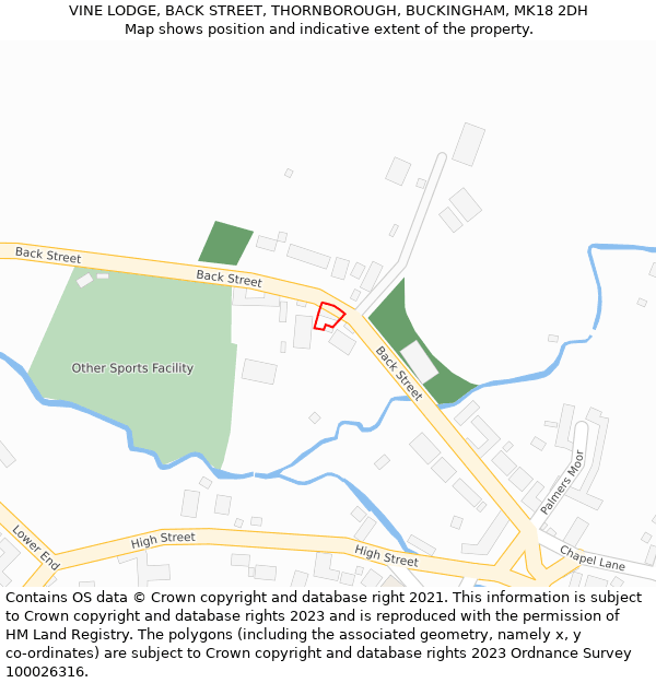 VINE LODGE, BACK STREET, THORNBOROUGH, BUCKINGHAM, MK18 2DH: Location map and indicative extent of plot