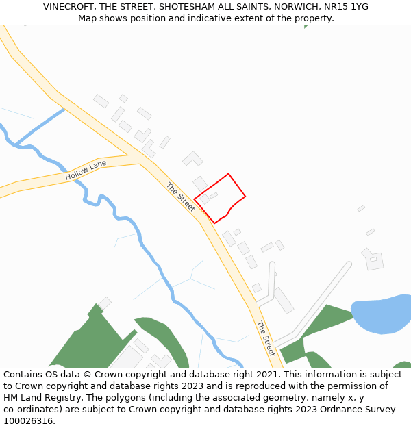 VINECROFT, THE STREET, SHOTESHAM ALL SAINTS, NORWICH, NR15 1YG: Location map and indicative extent of plot