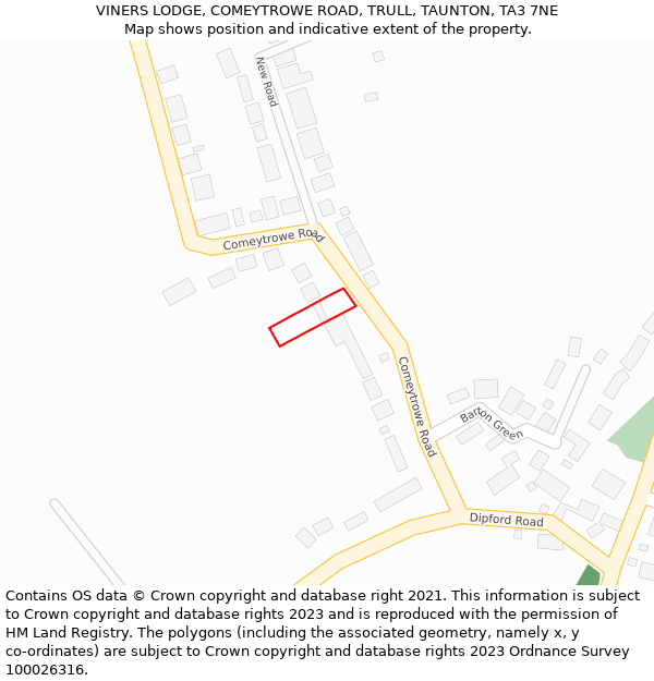 VINERS LODGE, COMEYTROWE ROAD, TRULL, TAUNTON, TA3 7NE: Location map and indicative extent of plot
