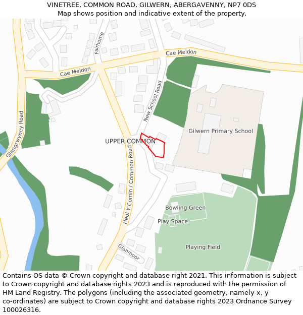 VINETREE, COMMON ROAD, GILWERN, ABERGAVENNY, NP7 0DS: Location map and indicative extent of plot