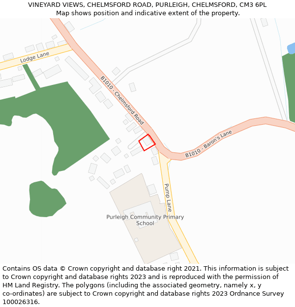 VINEYARD VIEWS, CHELMSFORD ROAD, PURLEIGH, CHELMSFORD, CM3 6PL: Location map and indicative extent of plot