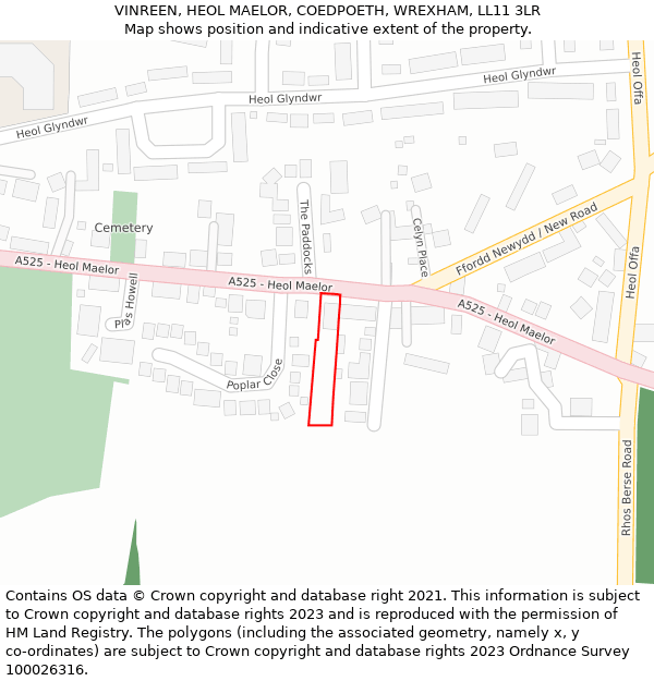 VINREEN, HEOL MAELOR, COEDPOETH, WREXHAM, LL11 3LR: Location map and indicative extent of plot