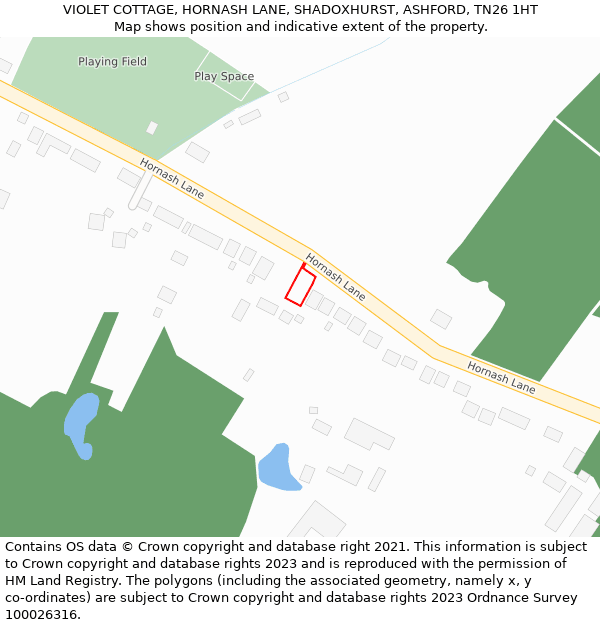 VIOLET COTTAGE, HORNASH LANE, SHADOXHURST, ASHFORD, TN26 1HT: Location map and indicative extent of plot