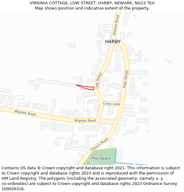 VIRGINIA COTTAGE, LOW STREET, HARBY, NEWARK, NG23 7EA: Location map and indicative extent of plot