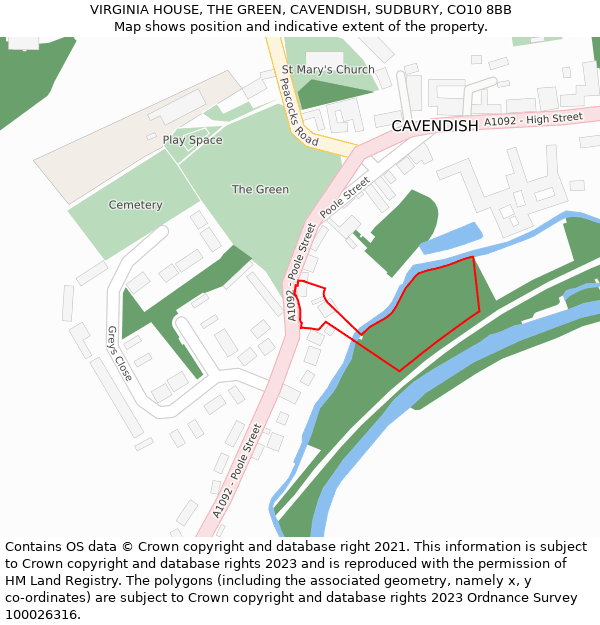 VIRGINIA HOUSE, THE GREEN, CAVENDISH, SUDBURY, CO10 8BB: Location map and indicative extent of plot