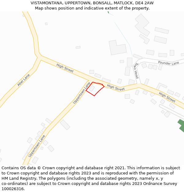 VISTAMONTANA, UPPERTOWN, BONSALL, MATLOCK, DE4 2AW: Location map and indicative extent of plot