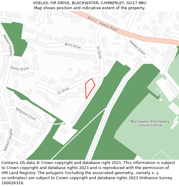 VOELAS, FIR DRIVE, BLACKWATER, CAMBERLEY, GU17 9BU: Location map and indicative extent of plot