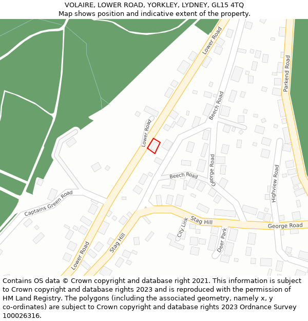 VOLAIRE, LOWER ROAD, YORKLEY, LYDNEY, GL15 4TQ: Location map and indicative extent of plot