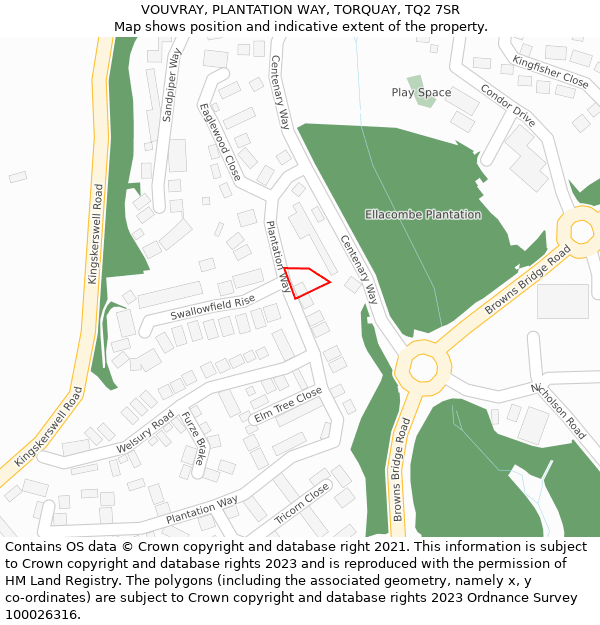 VOUVRAY, PLANTATION WAY, TORQUAY, TQ2 7SR: Location map and indicative extent of plot