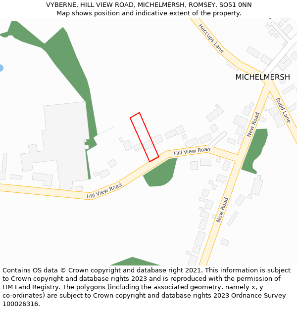 VYBERNE, HILL VIEW ROAD, MICHELMERSH, ROMSEY, SO51 0NN: Location map and indicative extent of plot