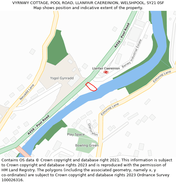 VYRNWY COTTAGE, POOL ROAD, LLANFAIR CAEREINION, WELSHPOOL, SY21 0SF: Location map and indicative extent of plot