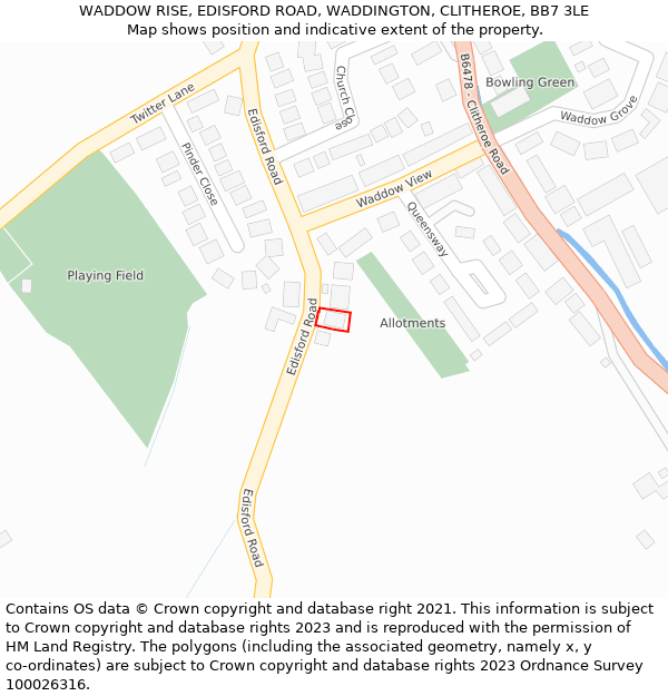 WADDOW RISE, EDISFORD ROAD, WADDINGTON, CLITHEROE, BB7 3LE: Location map and indicative extent of plot