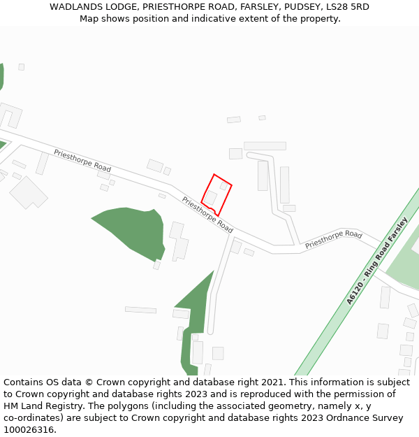 WADLANDS LODGE, PRIESTHORPE ROAD, FARSLEY, PUDSEY, LS28 5RD: Location map and indicative extent of plot