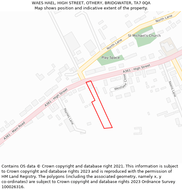 WAES HAEL, HIGH STREET, OTHERY, BRIDGWATER, TA7 0QA: Location map and indicative extent of plot