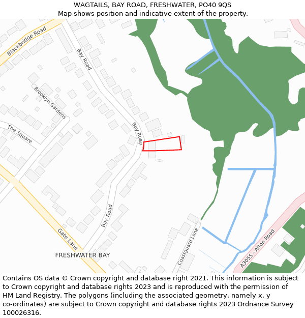 WAGTAILS, BAY ROAD, FRESHWATER, PO40 9QS: Location map and indicative extent of plot