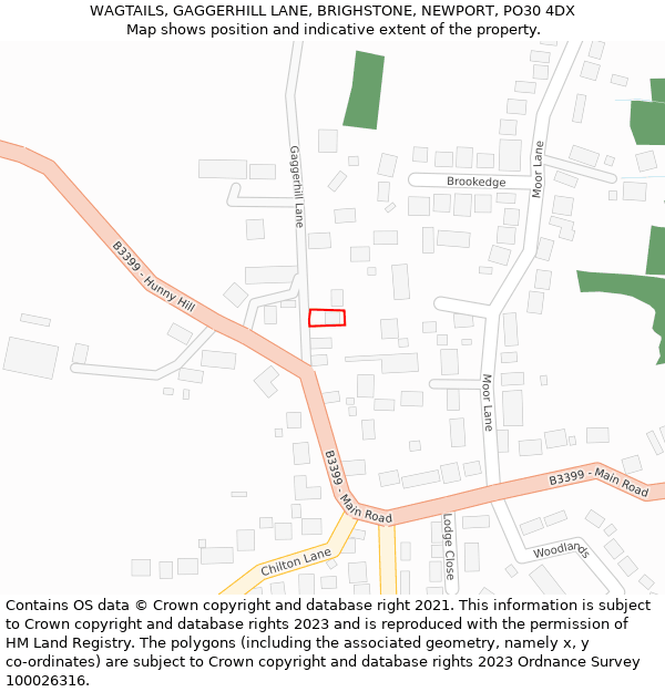 WAGTAILS, GAGGERHILL LANE, BRIGHSTONE, NEWPORT, PO30 4DX: Location map and indicative extent of plot