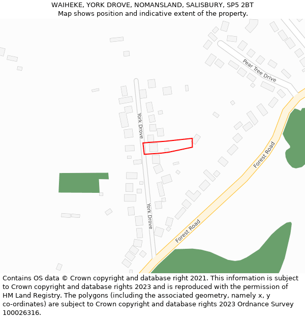 WAIHEKE, YORK DROVE, NOMANSLAND, SALISBURY, SP5 2BT: Location map and indicative extent of plot