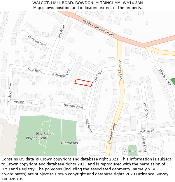 WALCOT, HALL ROAD, BOWDON, ALTRINCHAM, WA14 3AN: Location map and indicative extent of plot