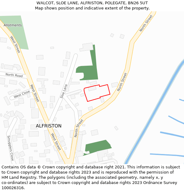 WALCOT, SLOE LANE, ALFRISTON, POLEGATE, BN26 5UT: Location map and indicative extent of plot