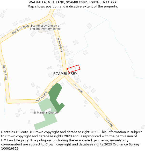 WALHALLA, MILL LANE, SCAMBLESBY, LOUTH, LN11 9XP: Location map and indicative extent of plot