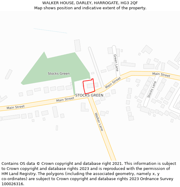 WALKER HOUSE, DARLEY, HARROGATE, HG3 2QF: Location map and indicative extent of plot